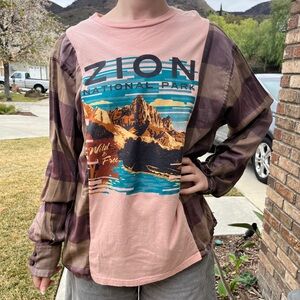 Zion National Park Flannel Sweatshirt Shirt upcycled no size